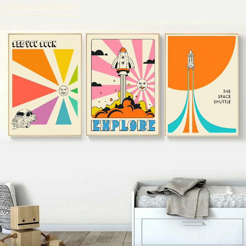 Nordic Solar System Space Shuttle Astronaut Toy Wall Art Canvas Painting Posters And Prints Wall Pictures For Living Room Decor