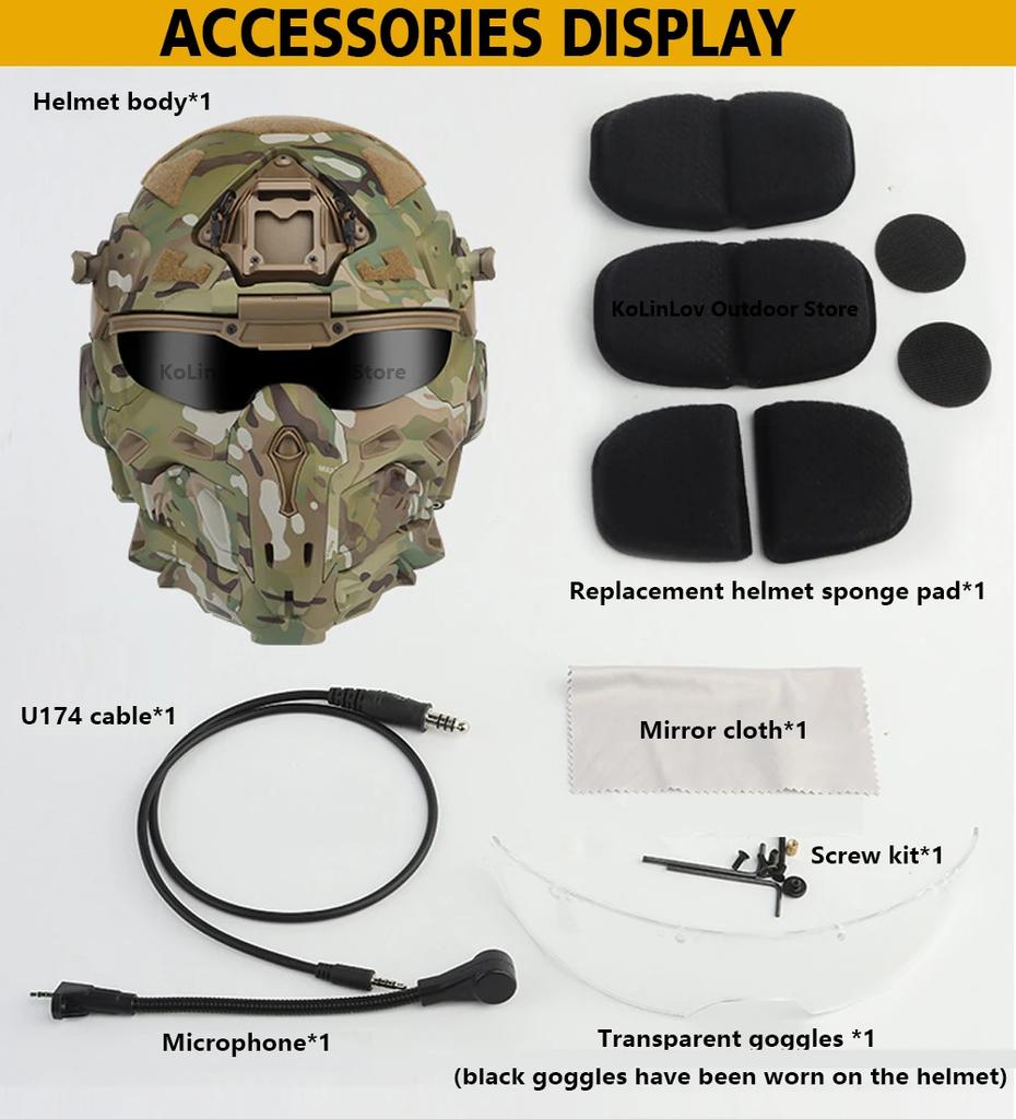 NEW W-Ronin Assault Helmet Tactical FAST Helmet Built-in Communication Headset Anti-fog Fan Detachable Mask Replacement Lens