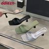 Fashion Fashion Silk Footwear Medium Heels Sandals Shoes For Ladies Shallow Elegant Women Heeled Sandals Slides Shoes Female Pumps