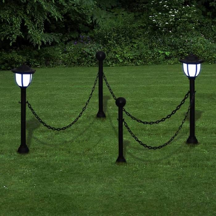 VidaXL Chain Barrier 2 Solar Lights and 2 Posts Garden Terrace Patio 40868