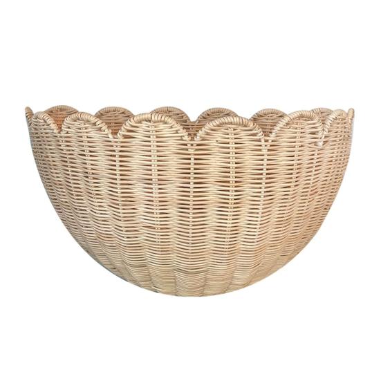 1/2Pcs Hand Woven Scalloped Rattan Wall Basket Rustic Bohemian Style Hanging Storage Organizer Wall Decor