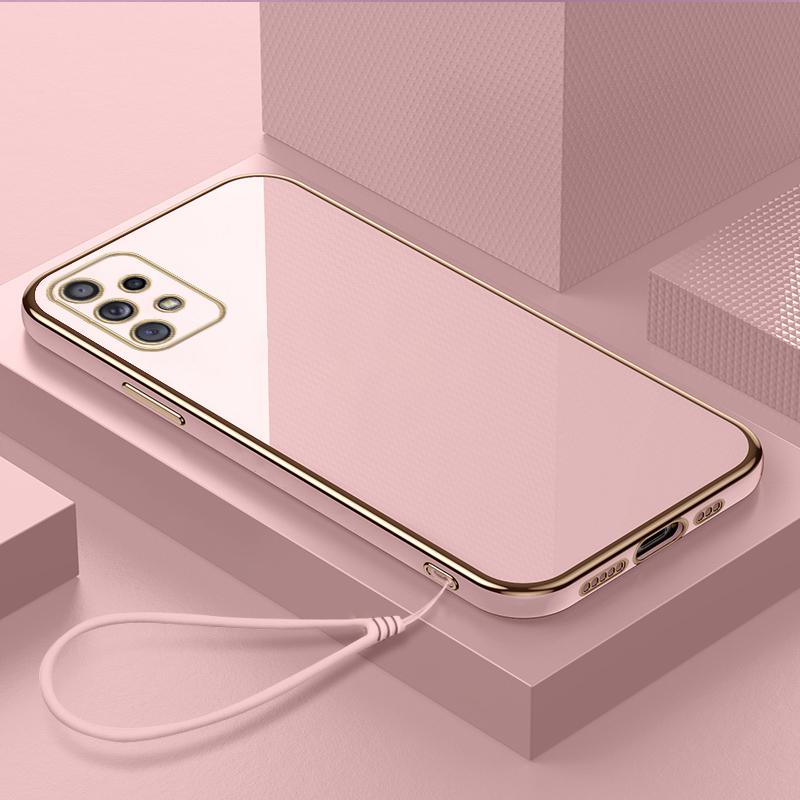 Luxury Plated TPU Phone Case With Lanyard for Samsung Galaxy A04 A05 A13 A14 A23 A24 A52 A54 A34 A53 5G Note20 Ultra S23 Soft Cases Silicone Cover