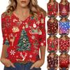 Women's T Shirt CHristmas Print 3/4 Sleeve Daily Weekend Fashion Basic V- Neck Regular Top