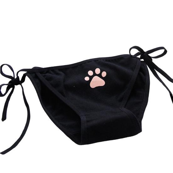 Women Briefs Cute Claw Bandage Mid Waist Solid Color Sexy Lolita