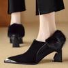 Autumn/Winter Women Pumps Sheep Suede Leather Shoes for Women Pointed Toe Chunky Heel Shoes Splicing High Heel