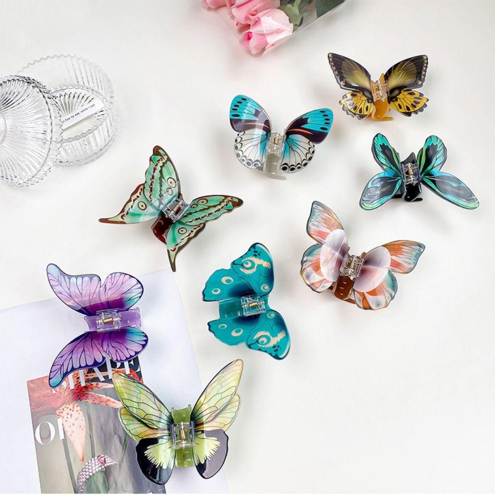Animals Butterfly Hair Claw Printing Large Shark Clip Creative Butterfly Hair Clip  Female