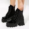 Fall New Chunky Single Shoes Women's Round Head Suede Side Zipper Front Strap Rivet Thick Sole Non-slip Ankle Boots