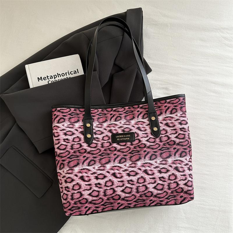 Popular Textured Bag Women'S Autumn And Winter Leopard Print Tote Bag Women'S Large-Capacity Commuting Shoulder Bag