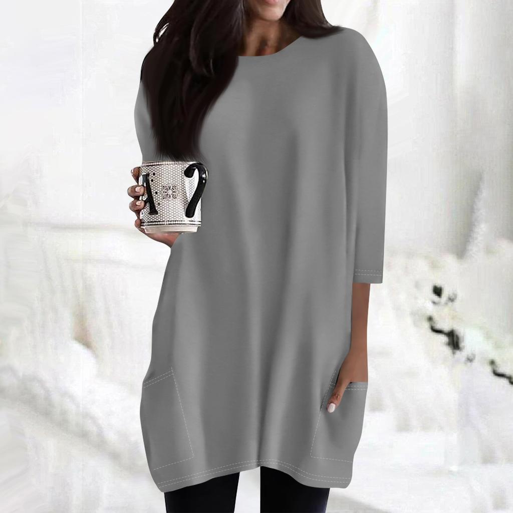 Women's  Casual 3/4 Sleeve Shirts Fashion Print Tunic Tops With Pockets