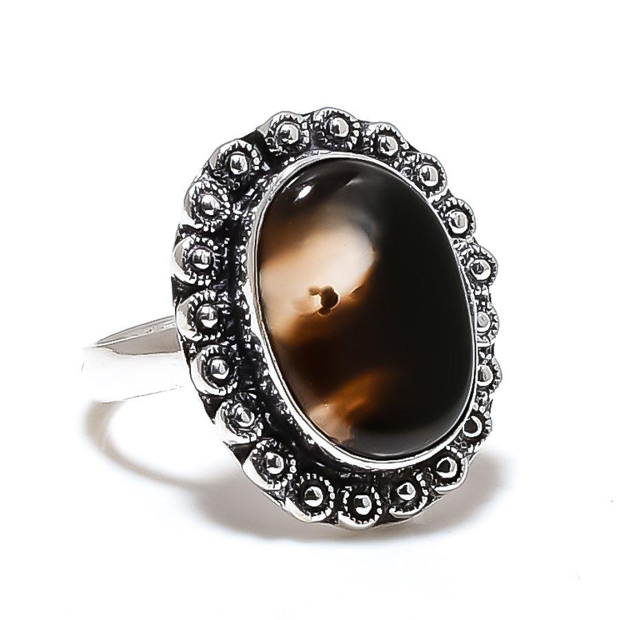 Banded Agate Gemstone Handmade 925 Sterling Silver Jewelry Ring 8 SU-9997