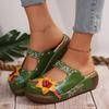 Fashion Women's Tribal Style Flower Platform Mules, Floral Print Wedge Heeled Clogs, Closed Toe Shoes