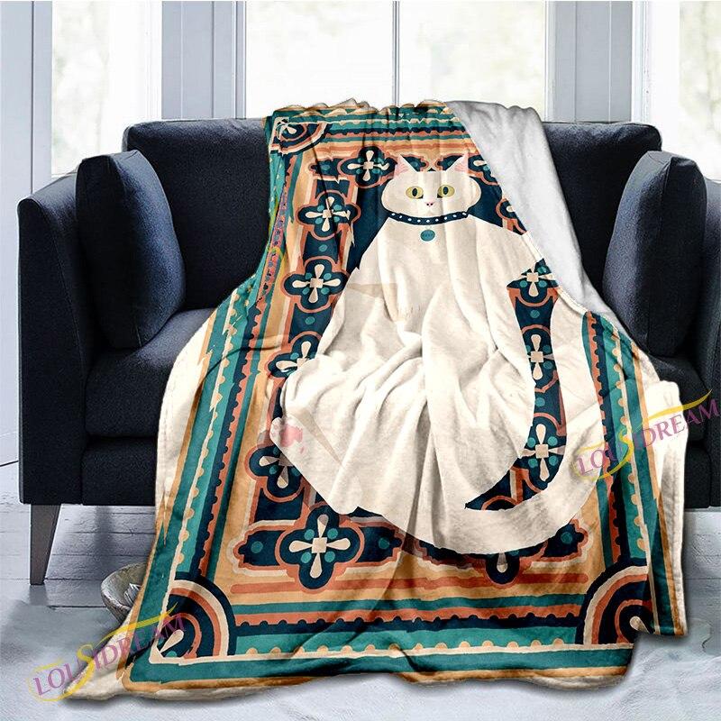 Cartoon Cute Cat Pattern Blanket Warm Blanket Super Soft Flannel Blanket Plush Bed Blanket for Adults and Children Bed or Sofa