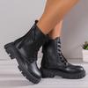 Black New Women Ankle Boots Autumn Winter Platform Lace Up Ladies Punk Boots Thick Sole Zipper Combat Booties Female