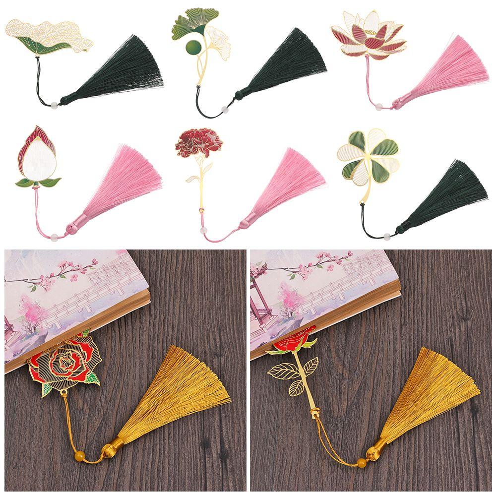 Supplies Hollow Chinese Style Tassel Pendant Painted Pagination Mark Book Clip Brass Bookmark