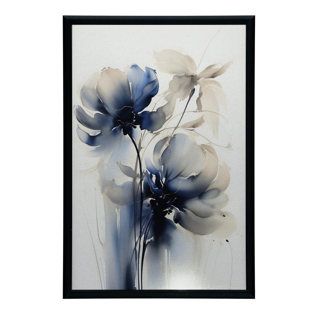 Blue Flowers In Watercolor Blue Flowers In Watercolor, 50X70 Cm, Dark Brown Wooden Frame, 230 Gsm Matte Paper