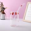 Cute Strawberry Glasses Heat Resistant Coffee Milk Water Cups With Straws Clear Cute Juice Smoothie Cold Drinks Straw Cup
