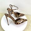 Temperament Pointed Leopard Print 12CM Thin Heels Sandals Cover Toe  Patent Leather Buckle Strap Stilettos Women Shoes Summer