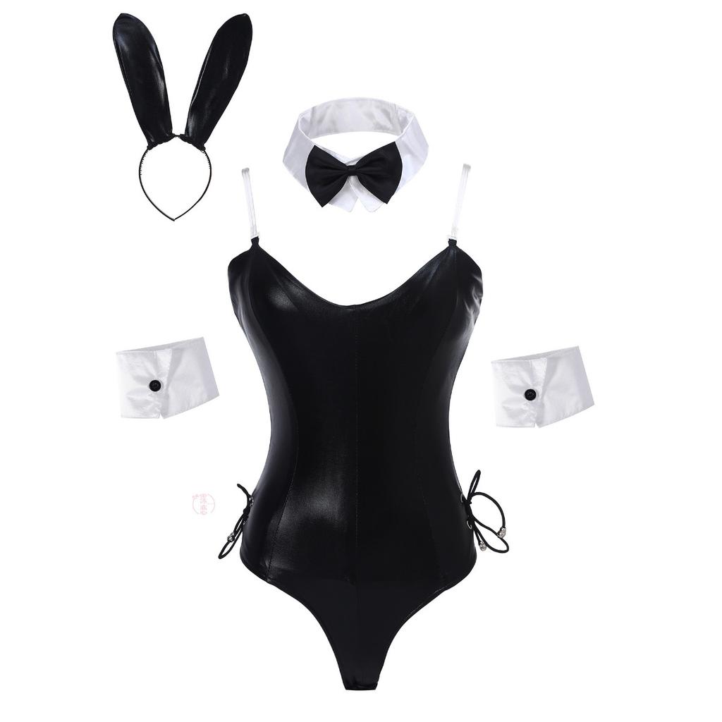 One-piece Patent Leather Rabbit Suit Sexy Lingerie Game Cosplay Bunny Uniform Seduction