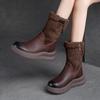 Snow Boots Genuine Leather Plush Warm Solid Color Thick Sole Women's Mid-calf Short Boots