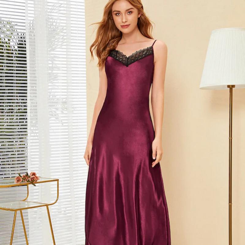 Silk Sling Lace Nightdress Women Pajamas Solid Korean Elegant V Neck Classic Basic Summer Comfortable Homewear Chic