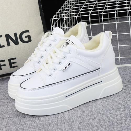 Fashion Women Winter Platform Sneakers Warm Fur Plush Insole Women Chunky Shoes Lace-up Tennis Shoes Woman Mujer 8CM Cotton Shoes