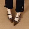 Pointed Leopard Print Mary Jane Shoes Autumn New Black Temperament Fashion Flat Bottom One-word Buckle Single Shoes Women