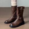 Designer Women Shoes Autumn Winter New Platform Women's Boots Classic Round Toe Brown Boots British Ladies Mid-calf Boots