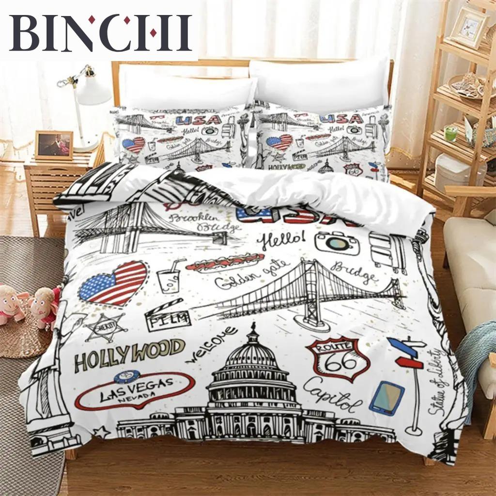 Europe City Building Bedding Set 3D Print Duvet Cover Cartoon Comforter Cover King For Kids Child Teen Boys Girls Bedroom Decor