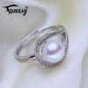 FENASY Natural Freshwater Pearl Rings For Women Fashion Party Adjustable Silver Color Ring Birthday Gifts