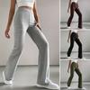 Women Pants High Waist Solid Color Ribbed Casual Trousers Slim