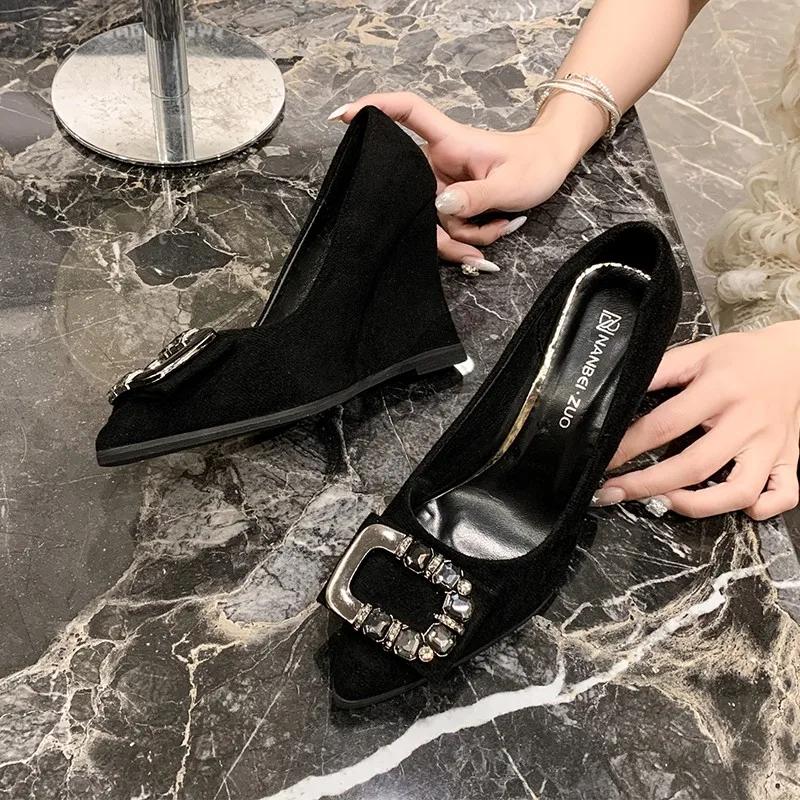 Suede Pointed Toe Women Shoes Fashion Wedges Shallow Shoes Woman Trend Autumn New Brand Designer Casual Sexy Mujer Zapatos