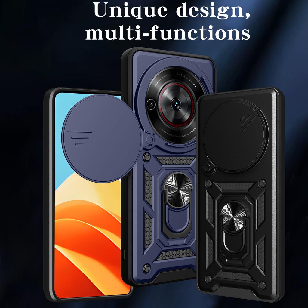 For ZTE Nubia Focus/Blade A75 5G Case with Slide Camera Lid PC+TPU Kickstand Phone Cover