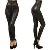 Spring Fashion High Waist Zipper Leather Leggings - Women's Slim Fit Elastic Pants