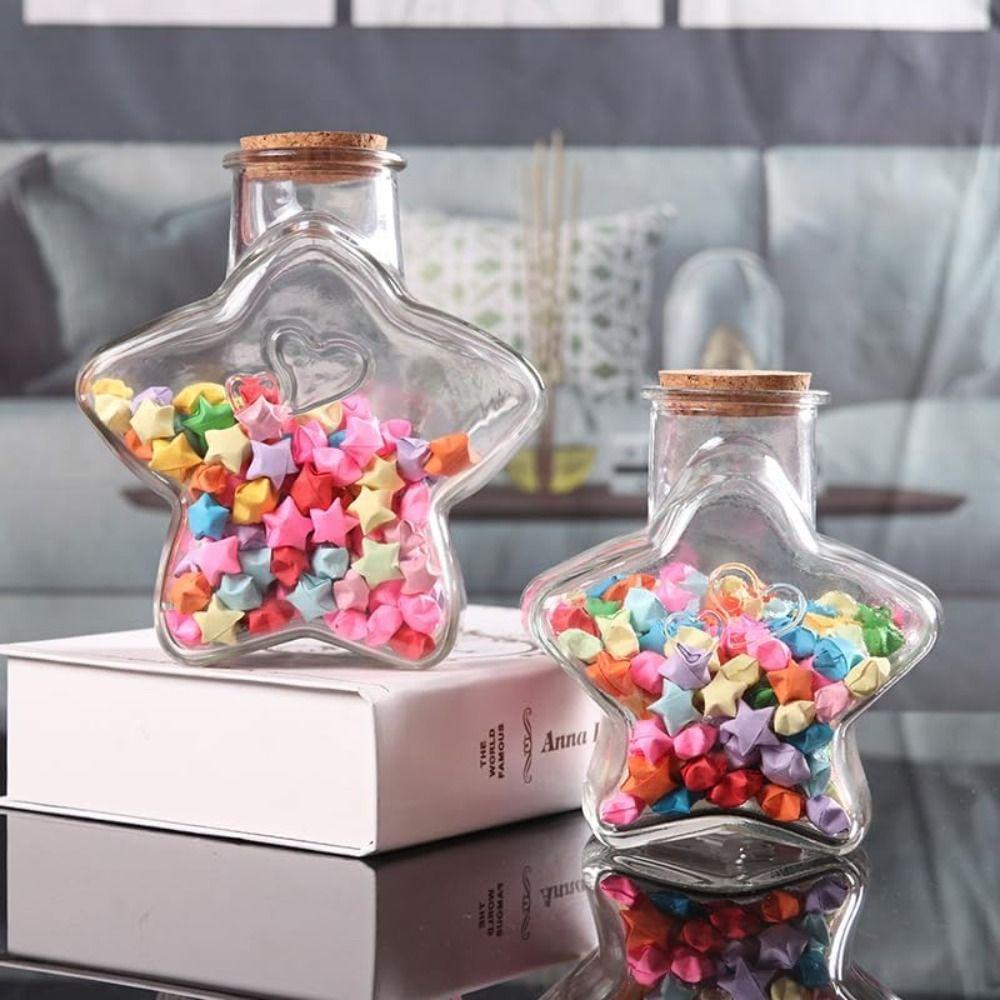 Craft Origami Stars Glass Bottle Stars Shape Glass Jars Creative Pentagram Storage Bottle Home