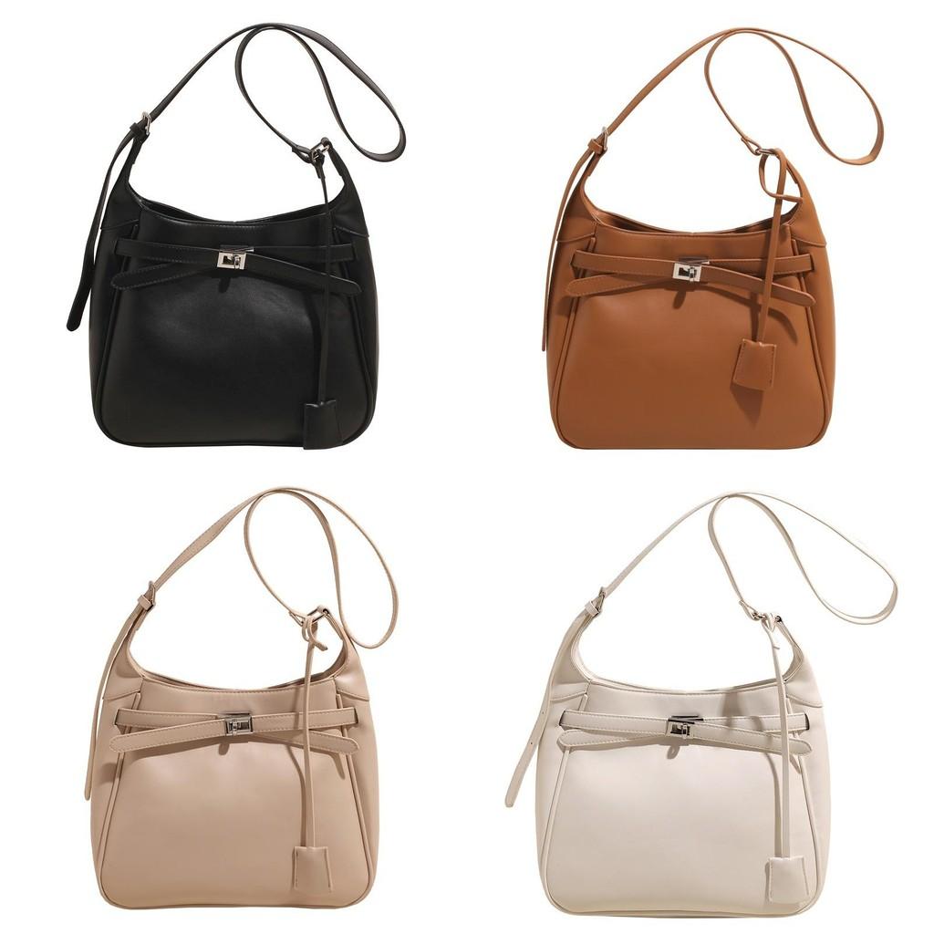 Pu Solid Color Bag Women Lock Closure Inner Zipper Pocket Daily Travel Bags