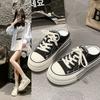 Two Thick-soled Canvas Shoes for Women's 2025 New Summer Women's Shoes, Breathable Bag Head, Half Drag and One Pedal, Little White Shoes