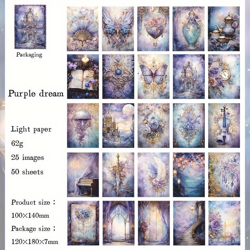 50 Sheets/Pack Vintage Fantasy Background Palace Flower Decoration Material Paper Perfect for Journal Scrapbooking DIY Supplies