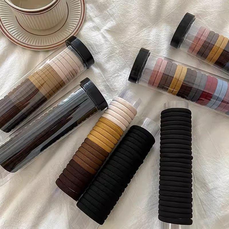 Canned Girls Tie-up Hair Head Rope High Elastic Durable Hair Rope Black Hair Ring Leather Cover Rubber Band New