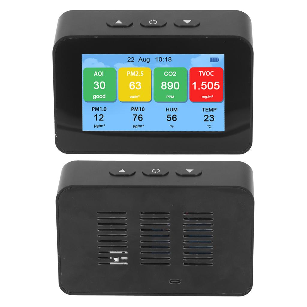 Air Quality Monitor with Time Display CO2 PM2.5 PM1.0 PM10 Tester LCD Screen Air Detector English