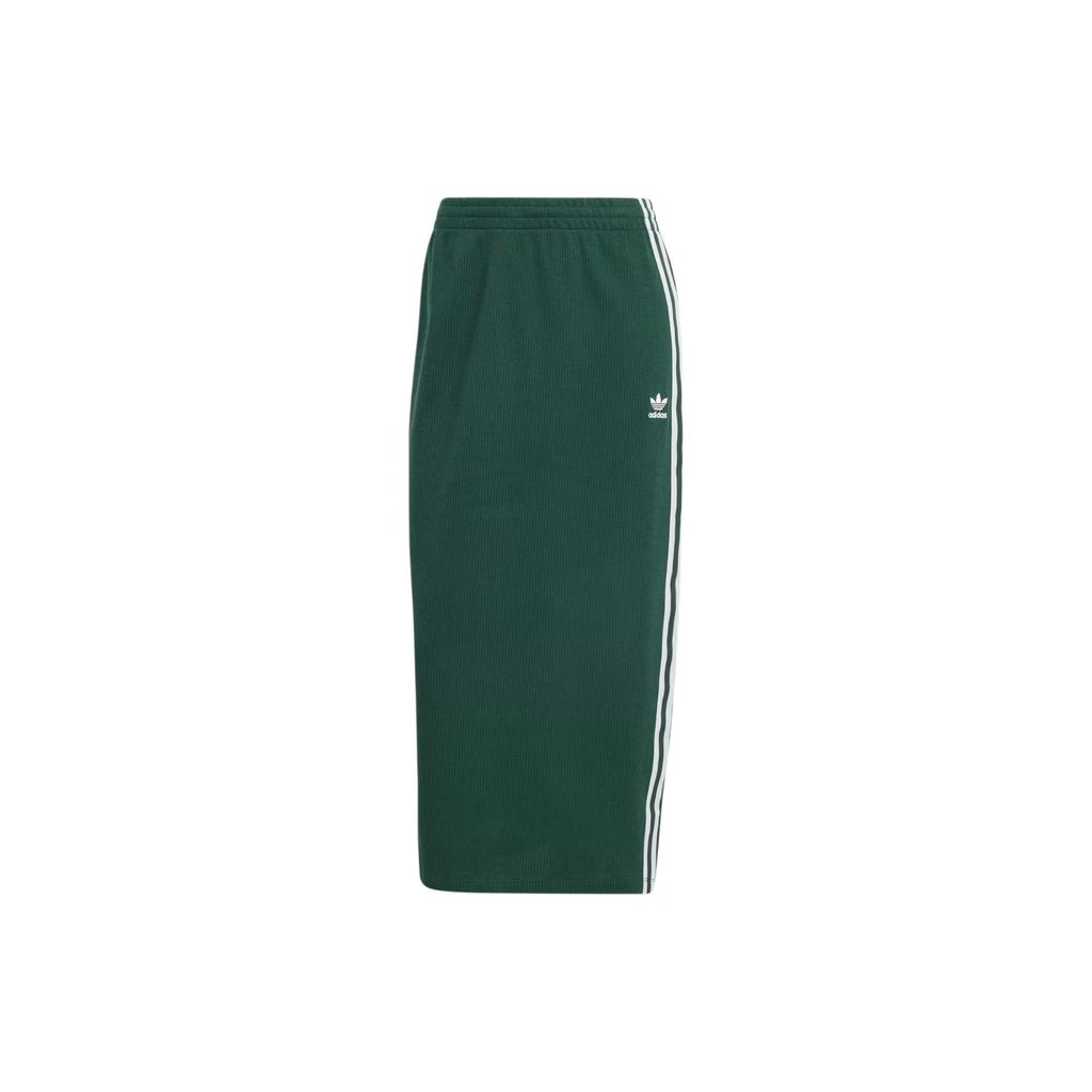Adidas Originals Striped Logo Embroidered Ribbed Casual Long Skirt Women Skirts Green IW3167