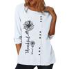 Stylish Women's White Long Sleeve Cotton Top with 6 Eye-Catching Floral Designs and Button Details