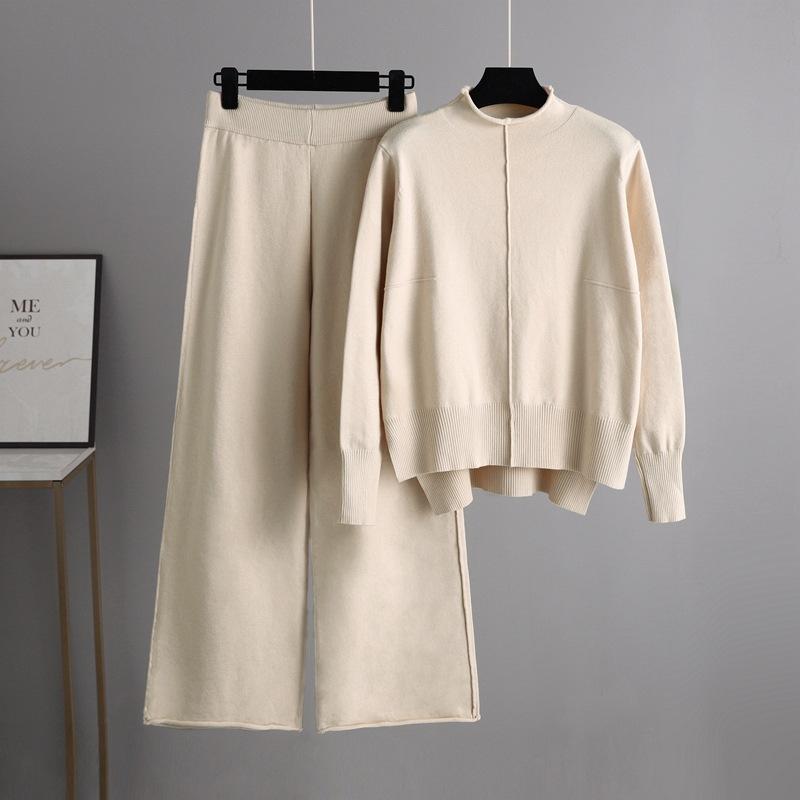 Knitted Sweater Two Piece Suit Women Autumn and Winter Loose Casual Wide Leg Pants Suit