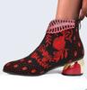 Large Size Women Vintage Ethnic Style Shoes Chunky Heel Embroidered Short Boots