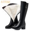Winter Women Long Boots Genuine Leather Natural Wool Warm High Boots Women Fashion Large Size Women Riding Boots