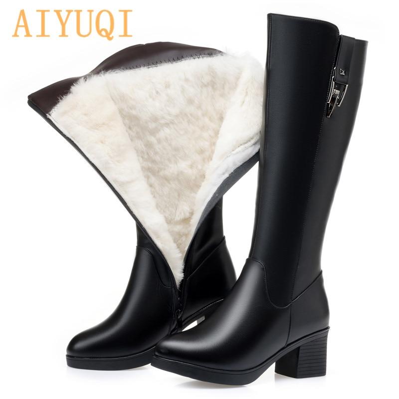 Winter Women Long Boots Genuine Leather Natural Wool Warm High Boots Women Fashion Large Size Women Riding Boots