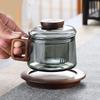 Teapot Coaster Set High Borosilicate Glass Cup with Tea Infuser Portable 3in1 Teaware Heat Resistant Kettle with Wooden Handle