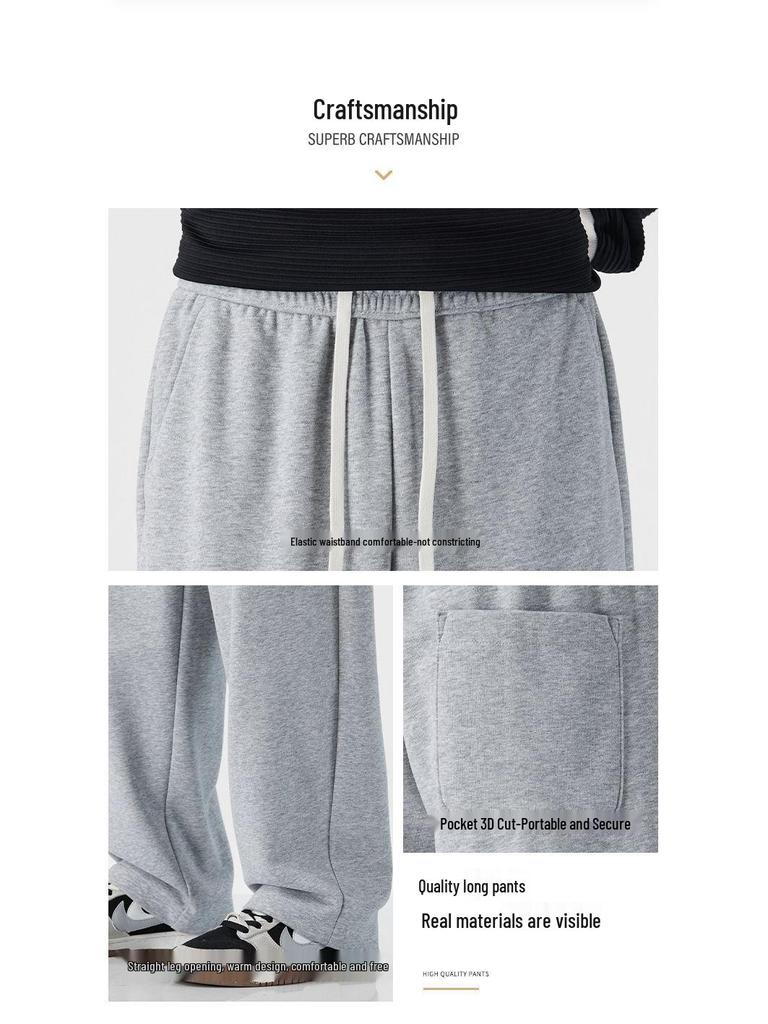 Fleece-Lined Retro Japanese Knit Sweatpants - Loose, Thick, Wide-Leg, Men's Casual Pants for Autumn/Winter