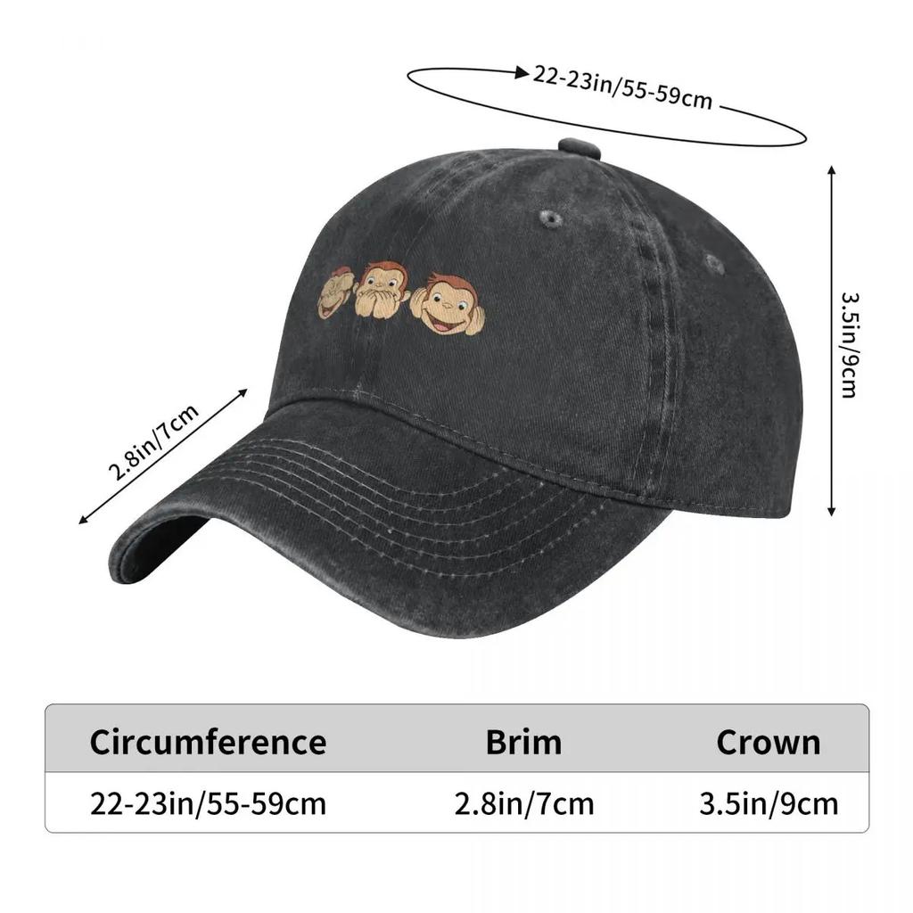 Cute Brown Monkey Curious George Baseball Cap Classic Distressed Cotton Sun Cap for Men Women Outdoor Running Golf Caps Hat