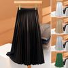 Women Pleated Skirt Elastic High Waist A-Line Long Skirt Solid Color Comfortable Fabric Versatile Skirt Daily Wear
