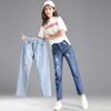 Spring Wide-legged Broken Hole Jeans Female Nine Small High Waist Straight Loose Thin Design White Trousers
